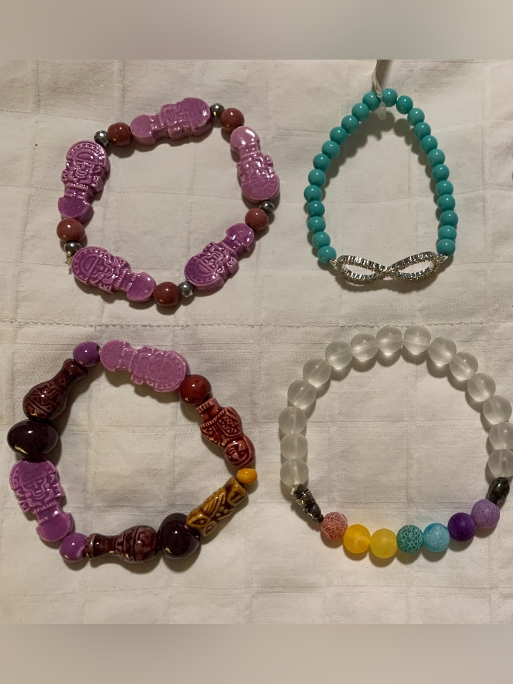 Women’s Stretch Bracelet Set of 4 - Purple, Turquoise, Clear & Multicolor